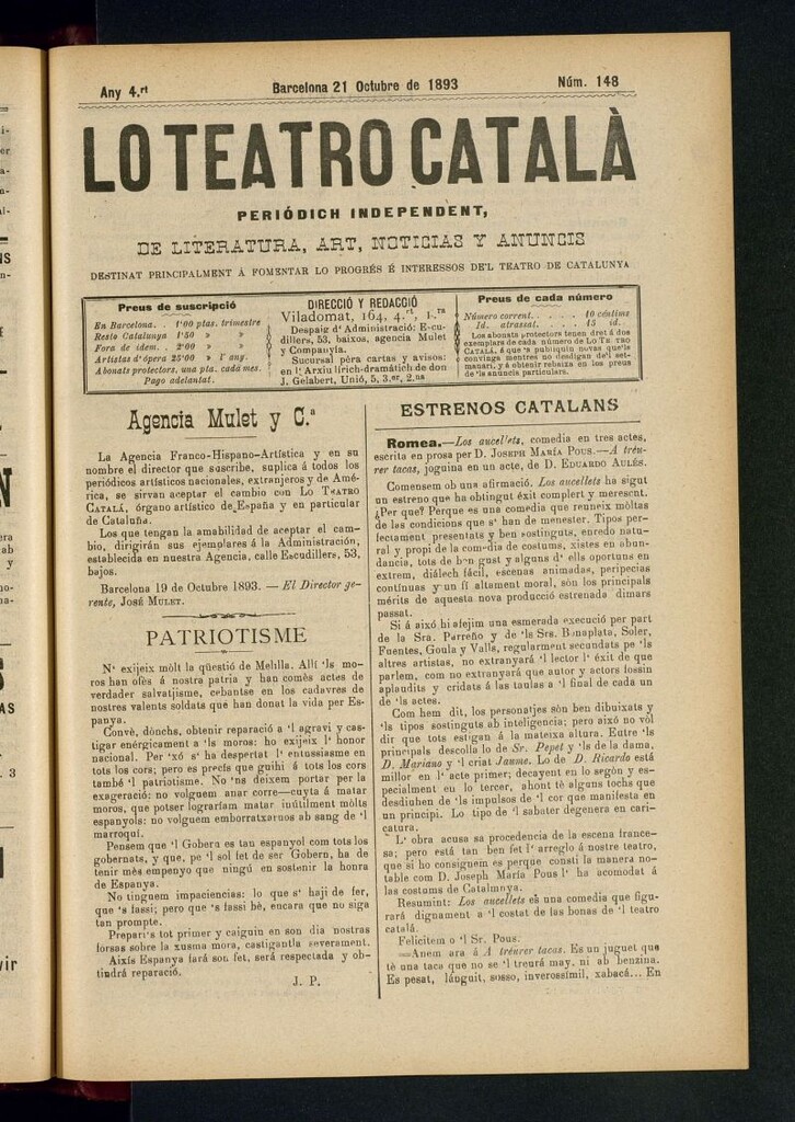 Miniatura de Lo Teatro Catalá  del 21 de octubre de 1893