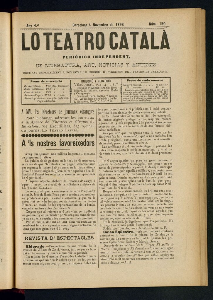 Miniatura de Lo Teatro Catalá  del 4 de novembre de 1893