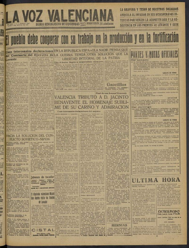 Miniatura de La Voz Valenciana del 8 de agosto de 1938
