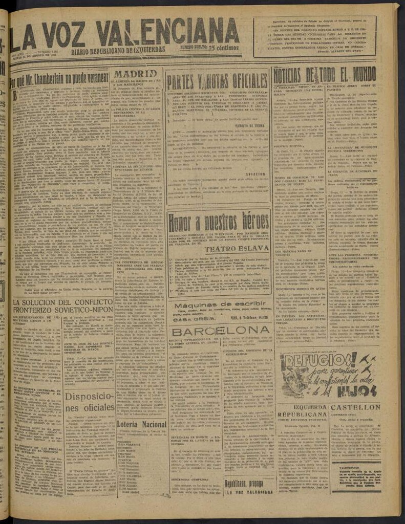 Miniatura de La Voz Valenciana del 11 de agosto de 1938