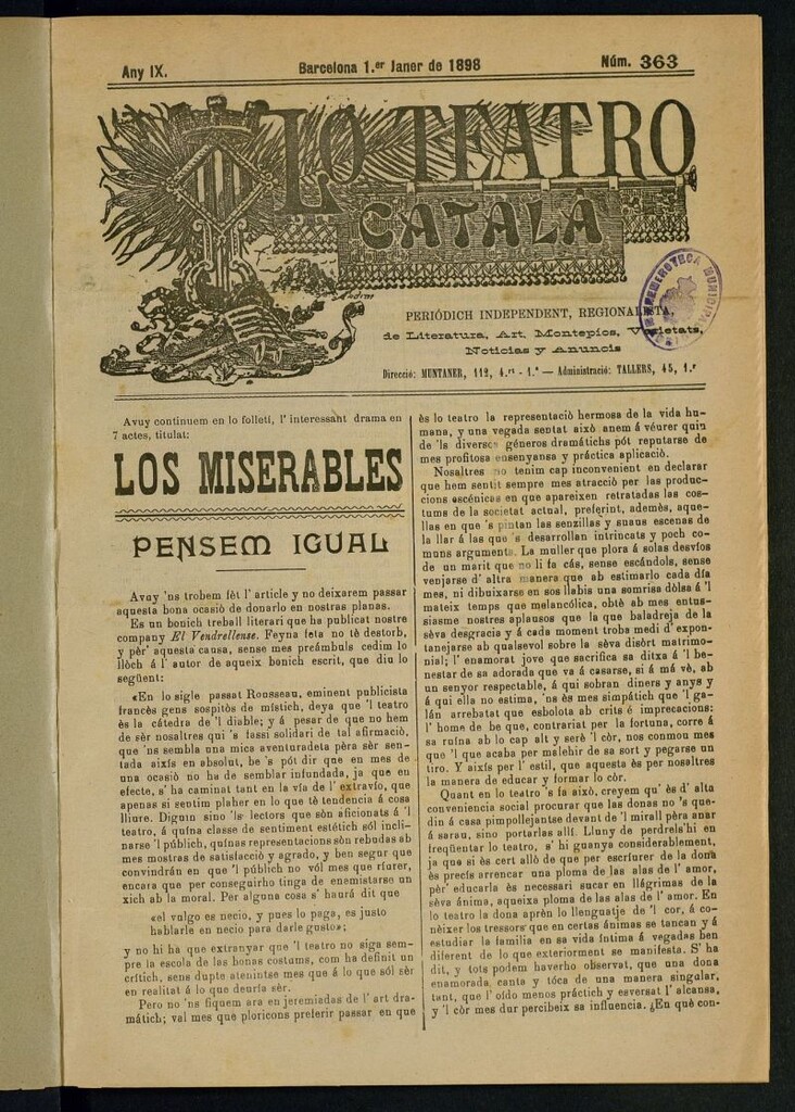Miniatura de Lo Teatro Catalá del 1 de janer de 1898
