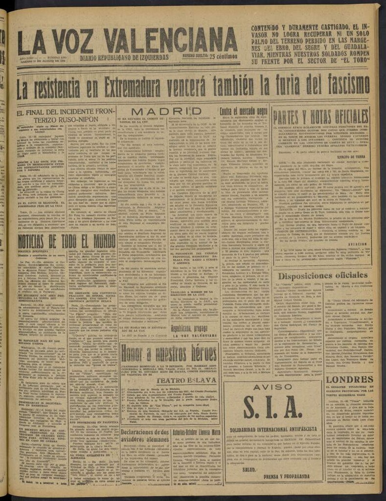 Miniatura de La Voz Valenciana del 13 de agosto de 1938