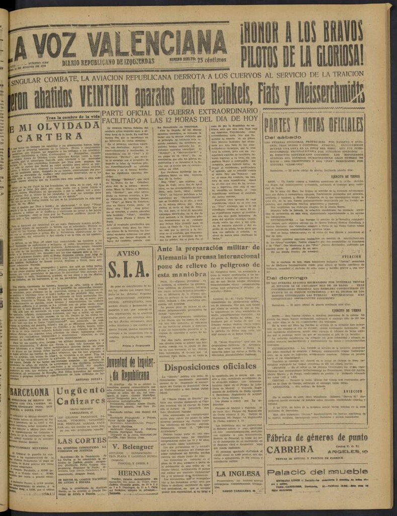 Miniatura de La Voz Valenciana del 15 de agosto de 1938