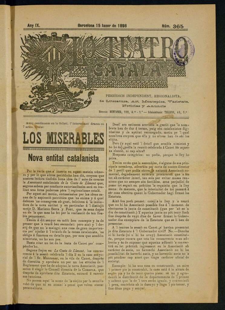 Miniatura de Lo Teatro Catalá del 15 de janer de 1898