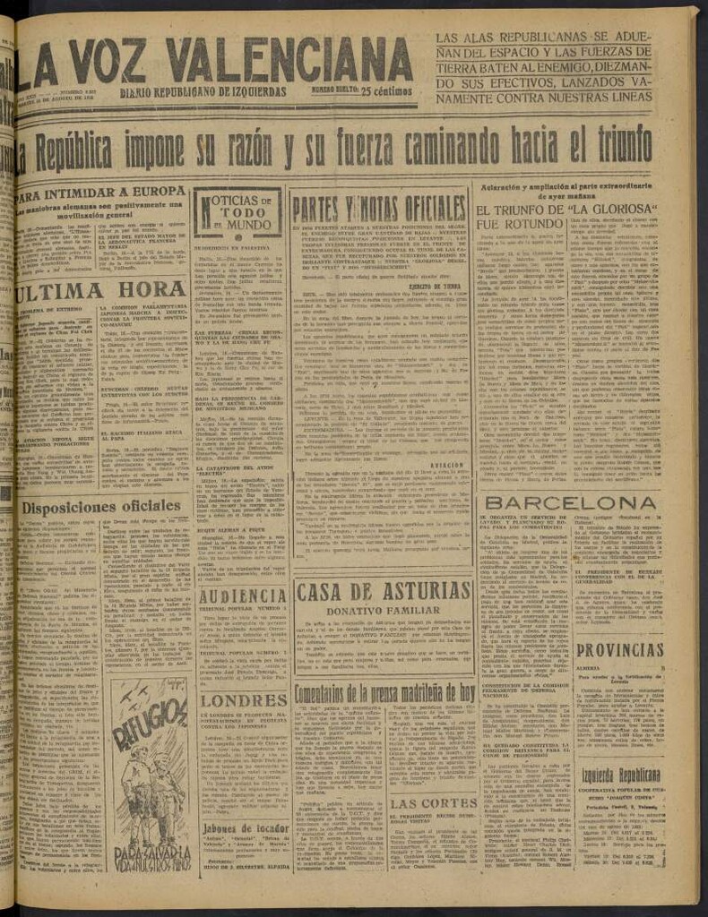 Miniatura de La Voz Valenciana del 16 de agosto de 1938