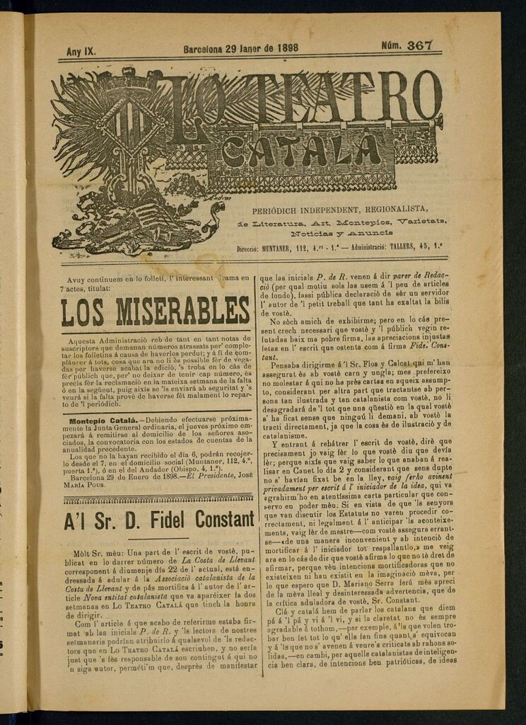 Miniatura de Lo Teatro Catalá del 29 de janer de 1898