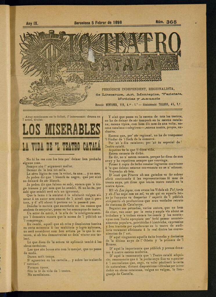 Miniatura de Lo Teatro Catalá del 5 de febrer de 1898