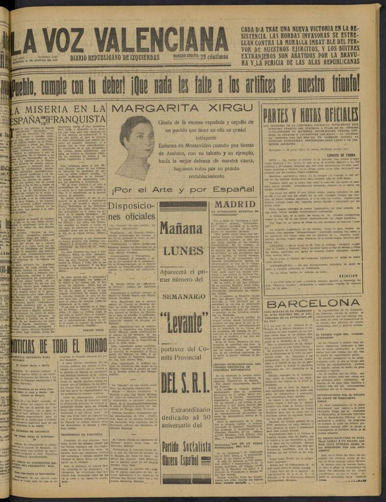 Miniatura de La Voz Valenciana del 21 de agosto de 1938