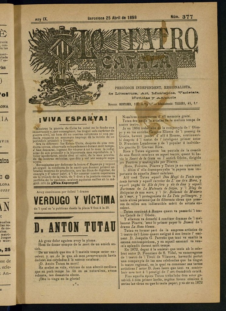 Miniatura de Lo Teatro Catalá del 25 de abril de 1898