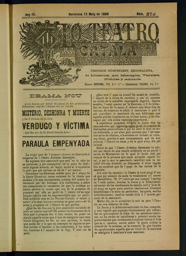 Miniatura de Lo Teatro Catalá del 15 de maig de 1898