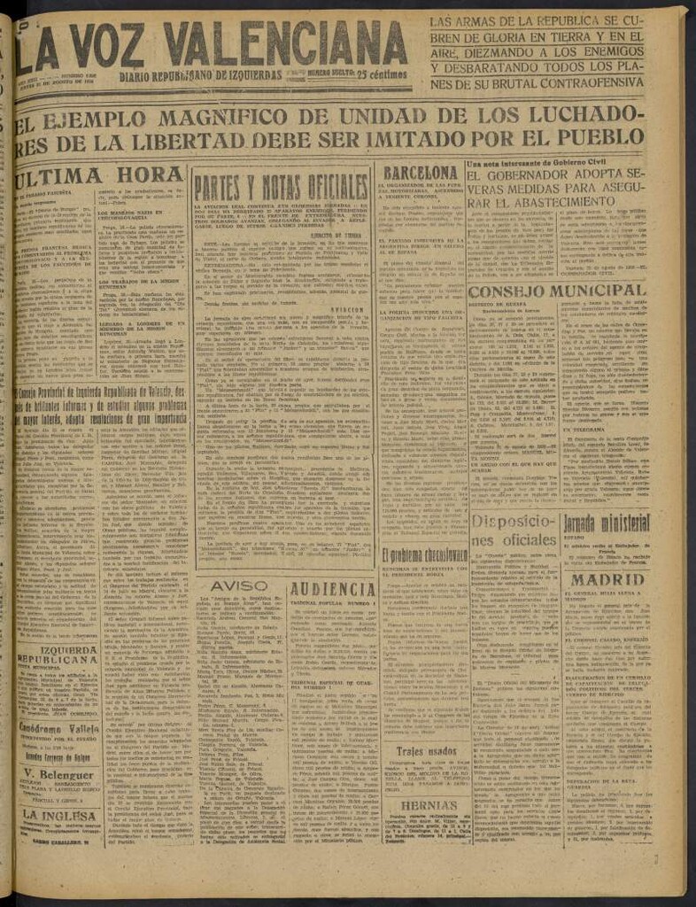 Miniatura de La Voz Valenciana del 25 de agosto de 1938