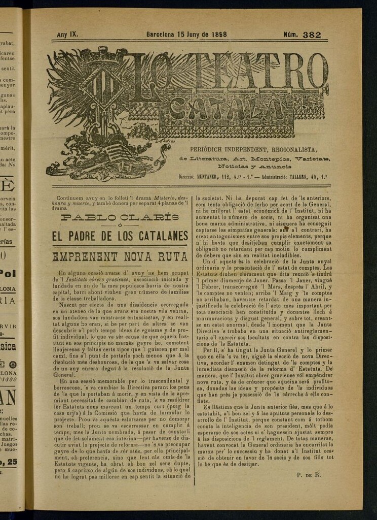 Miniatura de Lo Teatro Catalá del 15 de juny de 1898