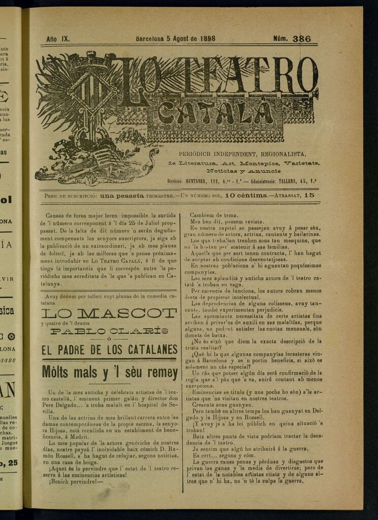 Miniatura de Lo Teatro Catalá del 5 de agost de 1898