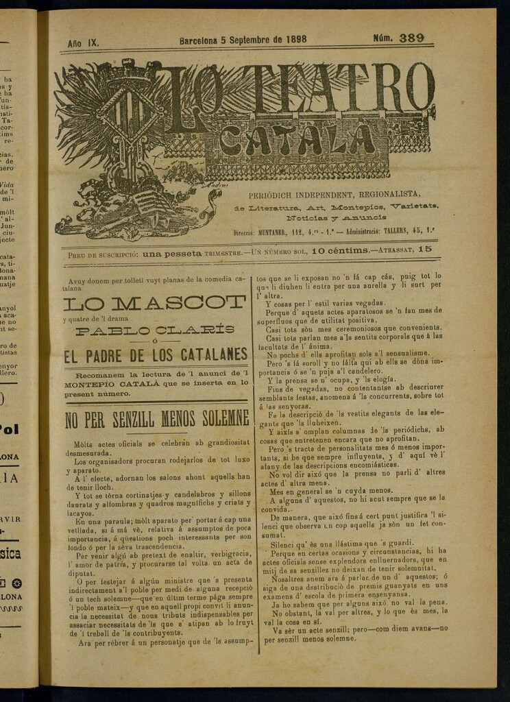 Miniatura de Lo Teatro Catalá del 5 de septembre de 1898