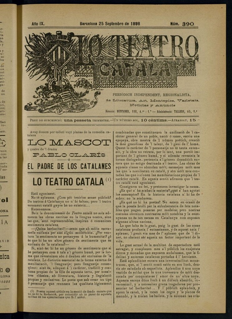 Miniatura de Lo Teatro Catalá del 25 de septembre de 1898