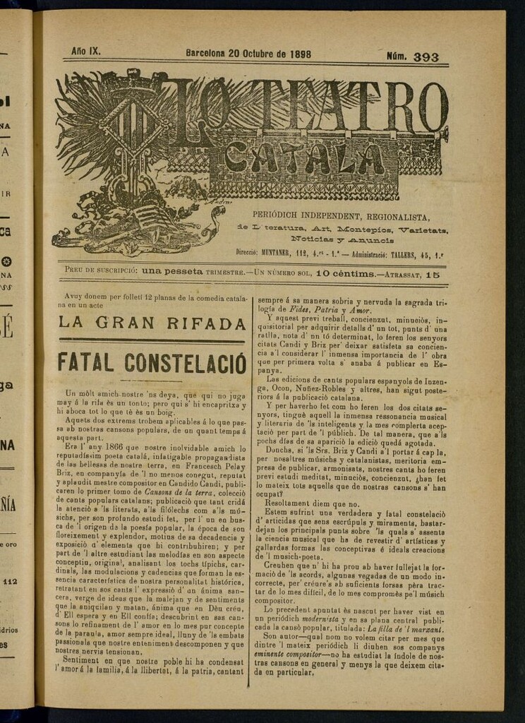 Miniatura de Lo Teatro Catalá del 20 de octubre de 1898
