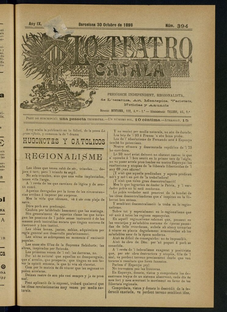 Miniatura de Lo Teatro Catalá del 30 de octubre de 1898