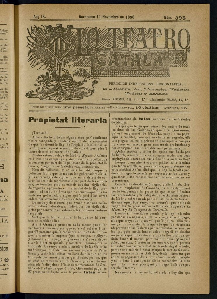 Miniatura de Lo Teatro Catalá del 11 de novembre de 1898