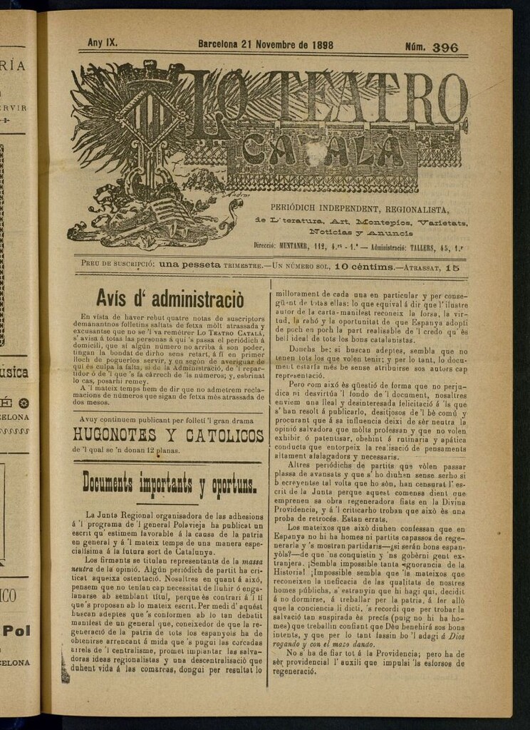 Miniatura de Lo Teatro Catalá del 21 de novembre de 1898