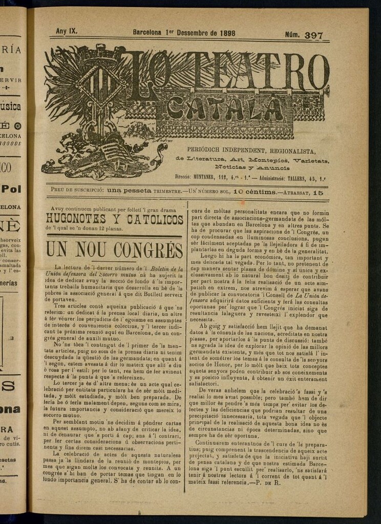 Miniatura de Lo Teatro Catalá del 1 de dessembre de 1898