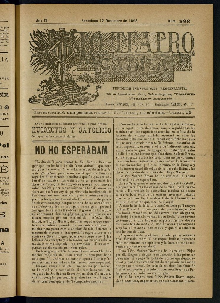 Miniatura de Lo Teatro Catalá del 12 de dessembre de 1898