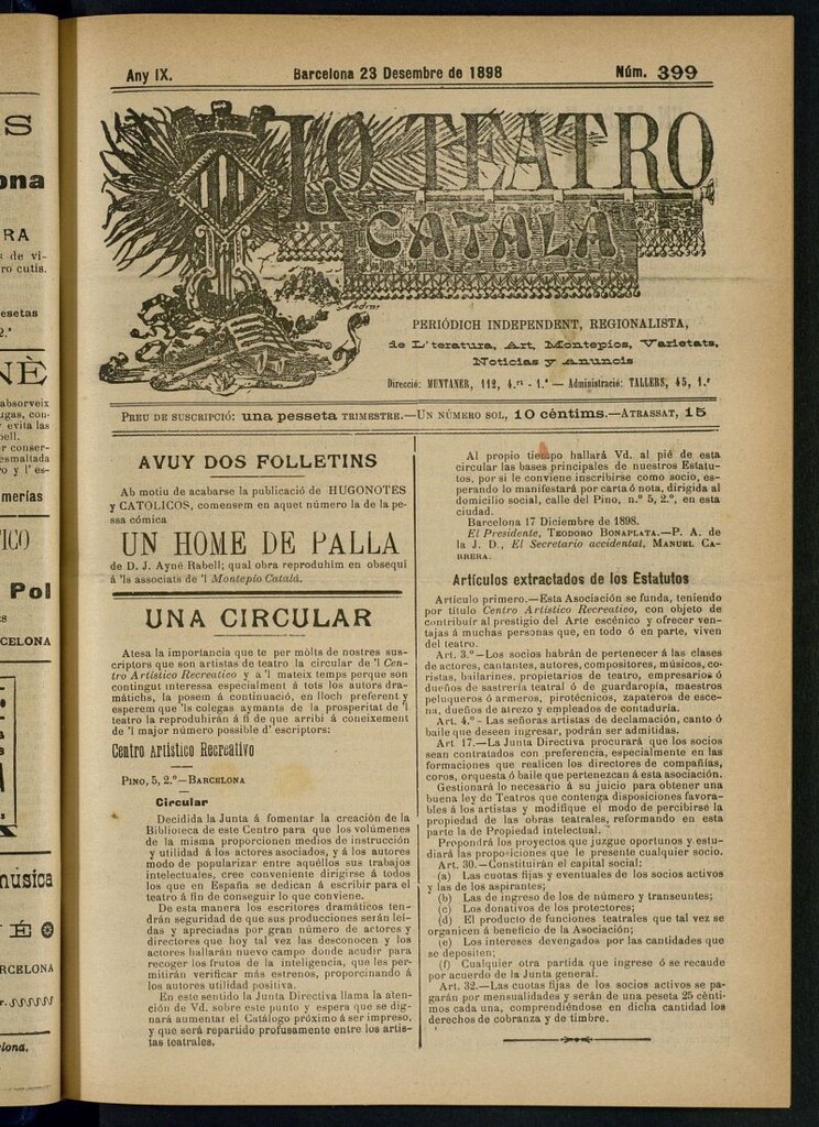 Miniatura de Lo Teatro Catalá de 23 de dessembre de 1898