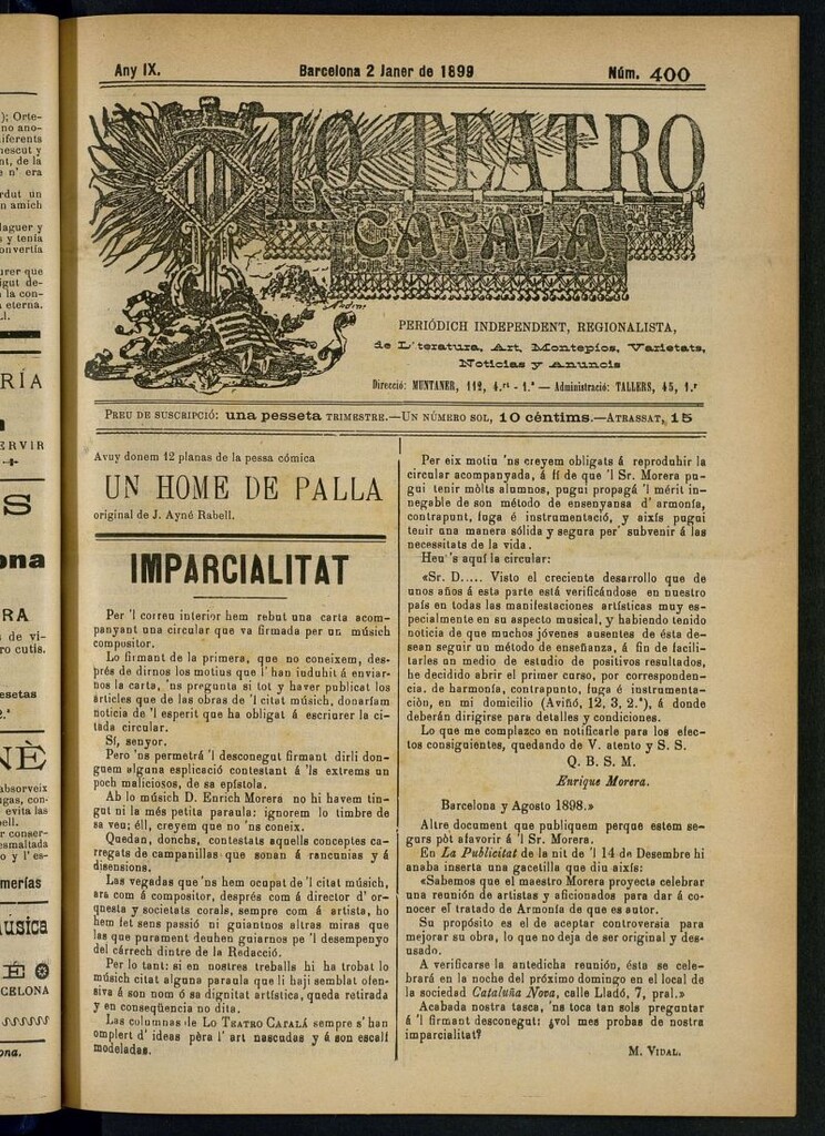 Miniatura de Lo Teatro Catalá del 2 de janer de 1899