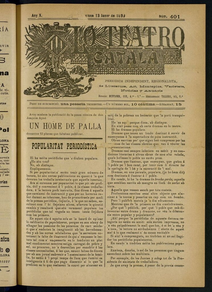 Miniatura de Lo Teatro Catalá del 13 de janer de 1899