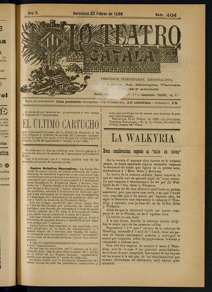 Miniatura de Lo Teatro Catalá del 22 de febrer de 1899