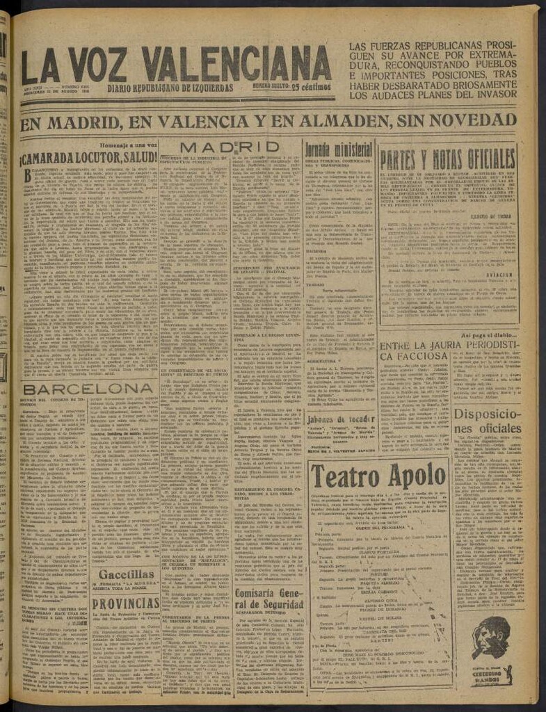 Miniatura de La Voz Valenciana del 31 de agosto de 1938