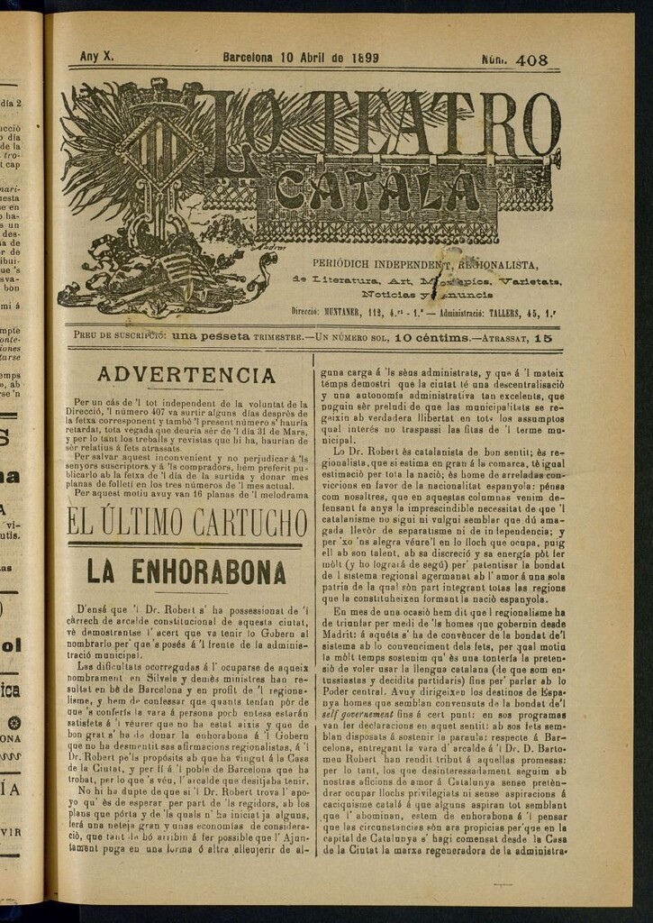 Miniatura de Lo Teatro Catalá del 10 de abril de 1899