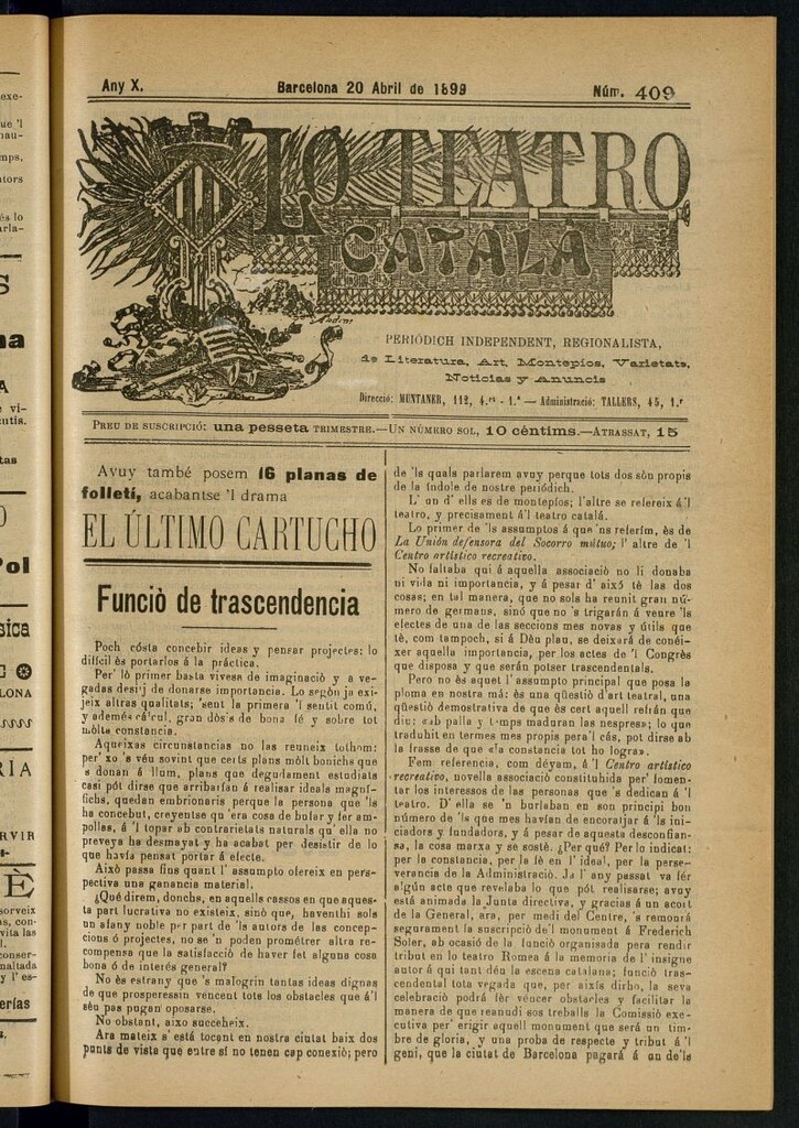 Miniatura de Lo Teatro Catalá del 20 de abril de 1899