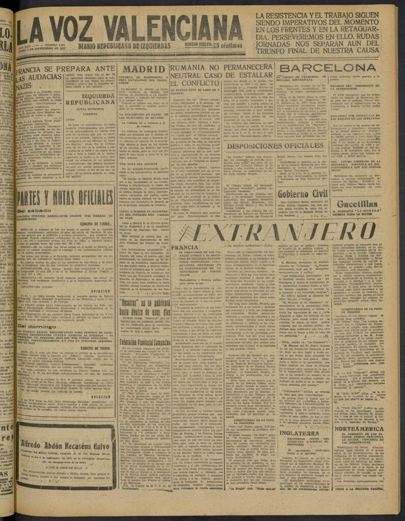 Miniatura de La Voz Valenciana del 5 de septiembre de 1938