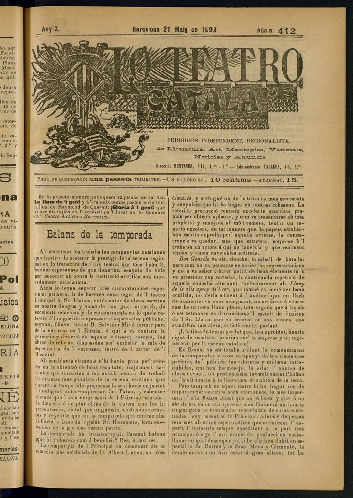 Miniatura de Lo Teatro Catalá del 21 de maig de 1899