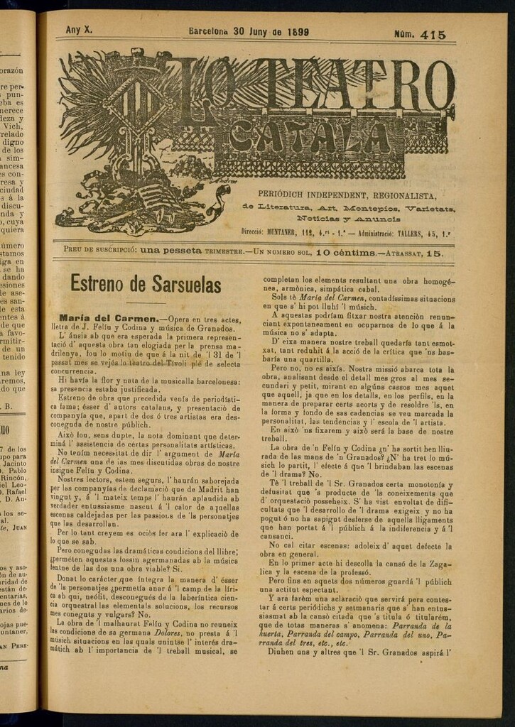 Miniatura de Lo Teatro Catalá del 30 de juny de 1899