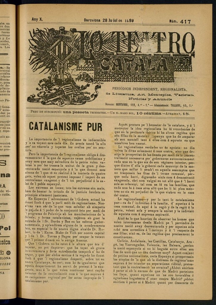 Miniatura de Lo Teatro Catalá del 28 de juliol de 1899