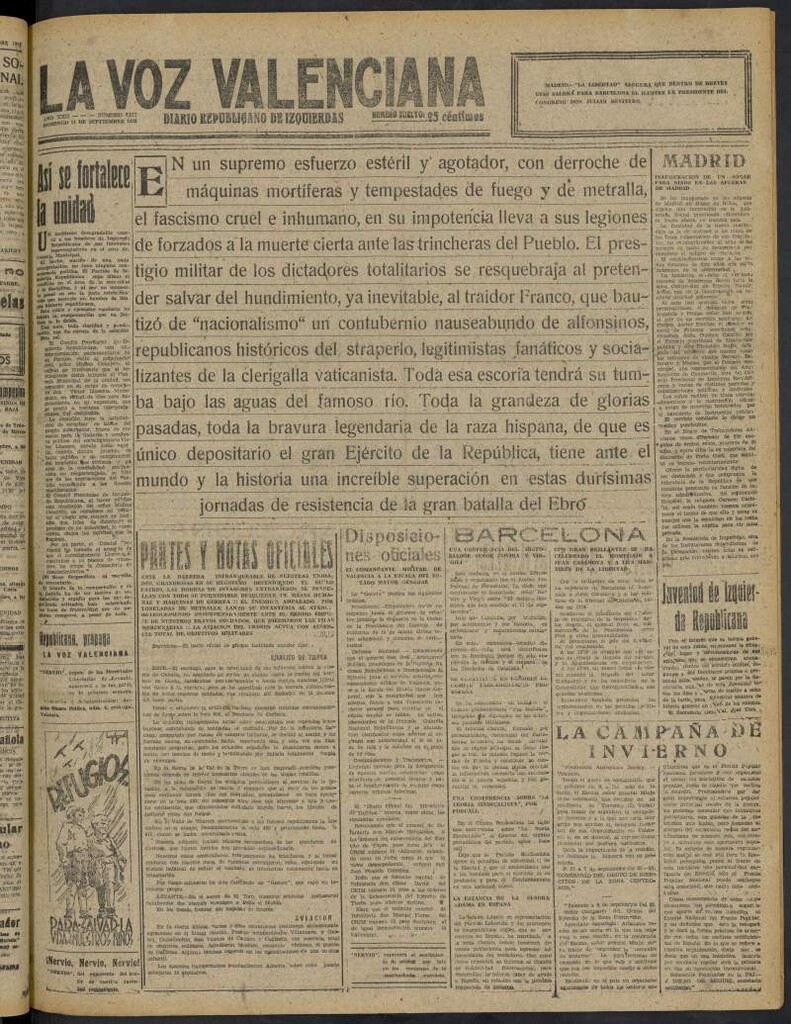 Miniatura de La Voz Valenciana del 11 de septiembre de 1938