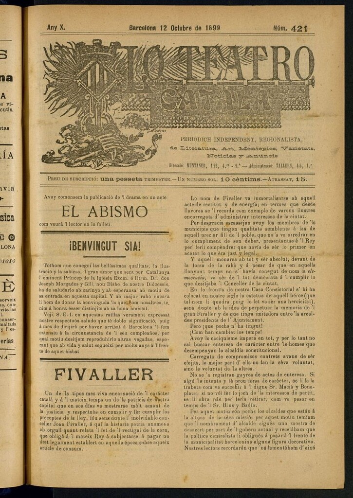 Miniatura de Lo Teatro Catalá del 12 de octubre de 1899