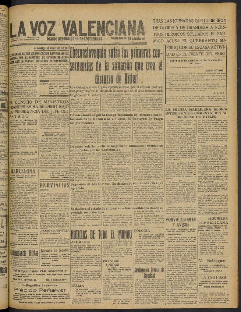 Miniatura de La Voz Valenciana del 13 de septiembre de 1938