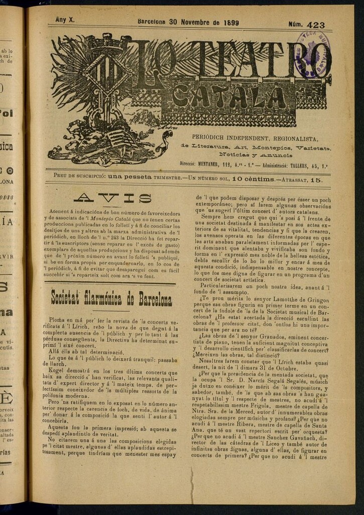 Miniatura de Lo Teatro Catalá del 30 de novembre de 1899