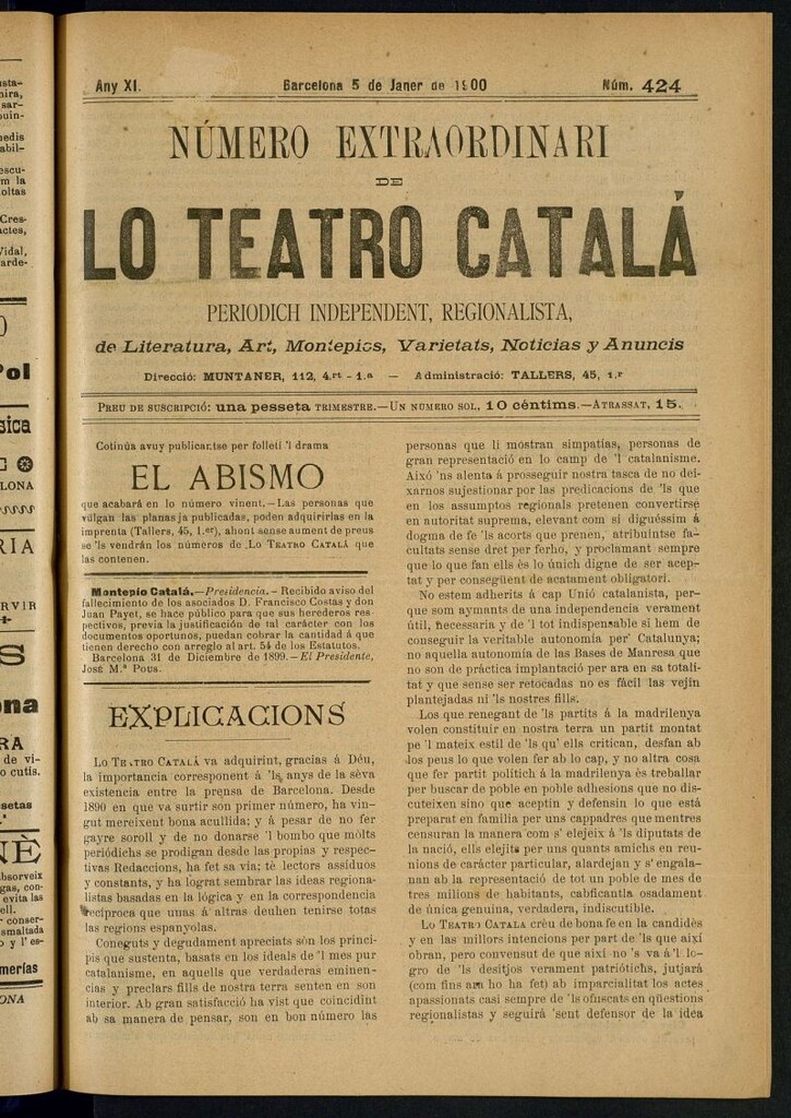 Miniatura de Lo Teatro Catalá del 5 de janer de 1900