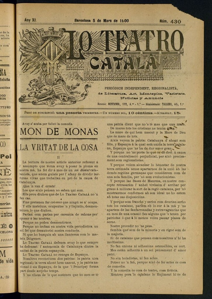 Miniatura de Lo Teatro Catalá del 5 de mars de 1900