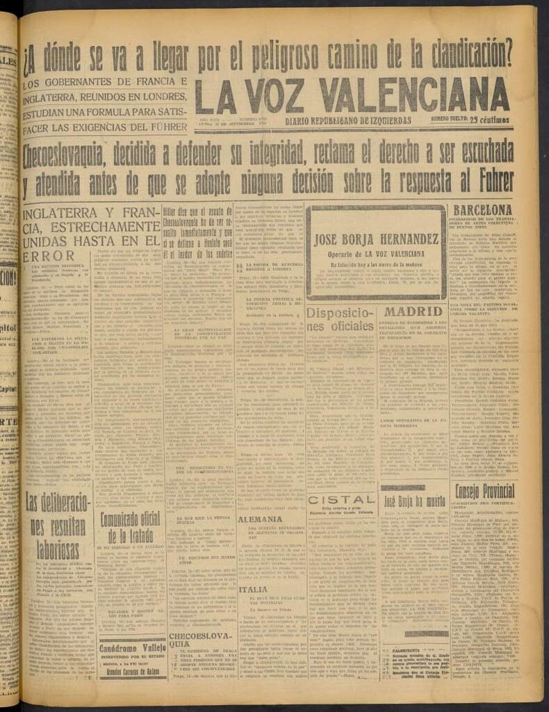 Miniatura de La Voz Valenciana del 19 de septiembre de 1938