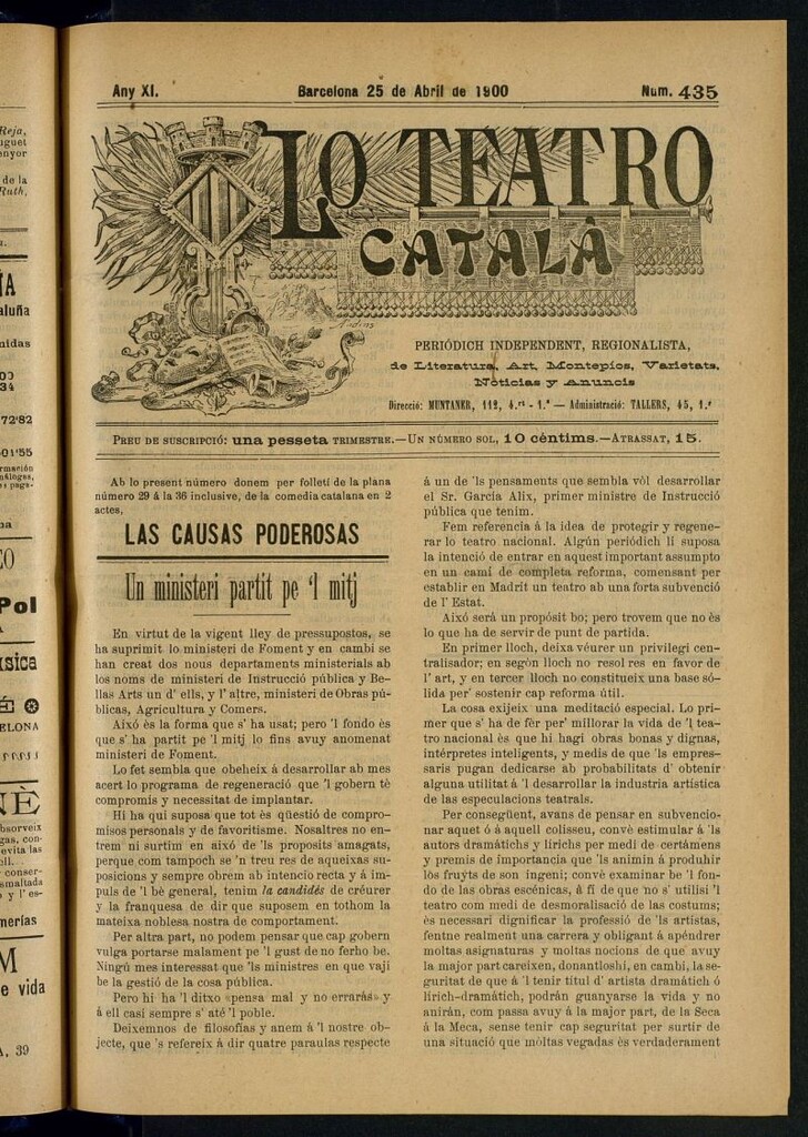 Miniatura de Lo Teatro Catalá del 25 de abril de 1900