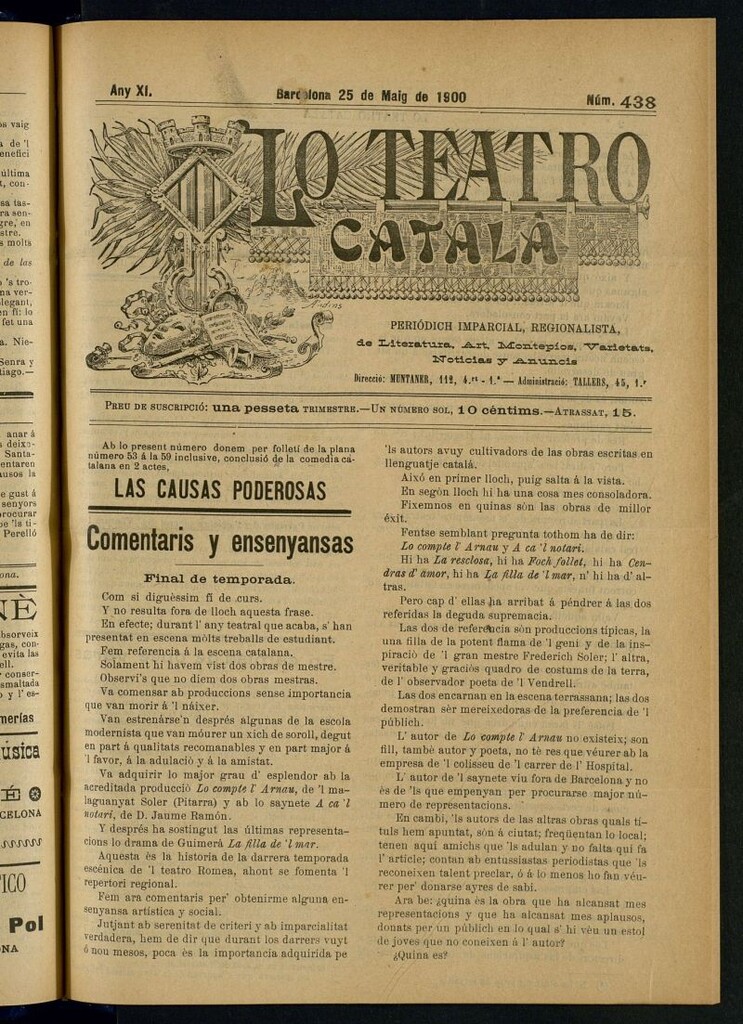 Miniatura de Lo Teatro Catalá del 25 de maig de 1900