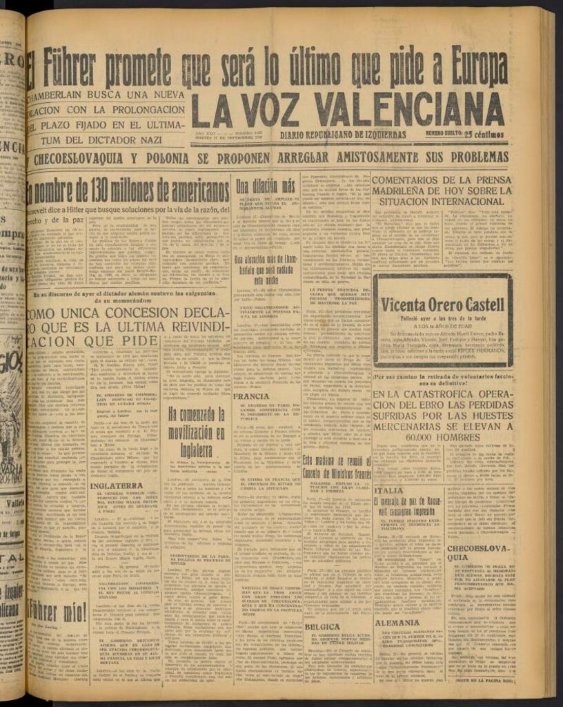 Miniatura de La Voz Valenciana del 27 de septiembre de 1938