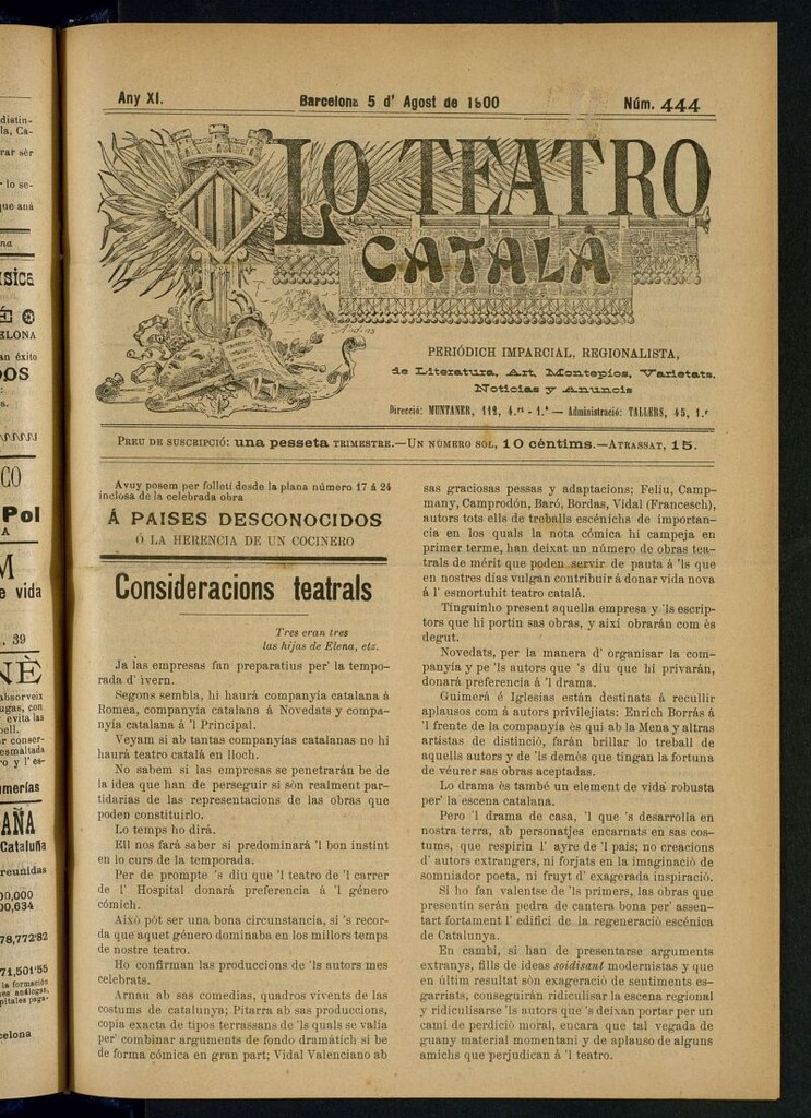 Miniatura de Lo Teatro Catalá del 5 de agost de 1900
