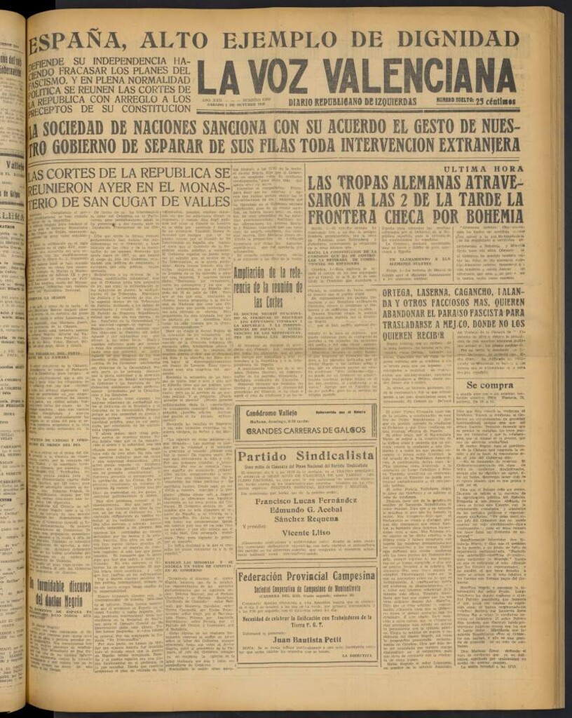 Miniatura de La Voz Valenciana del 1 de octubre de 1938