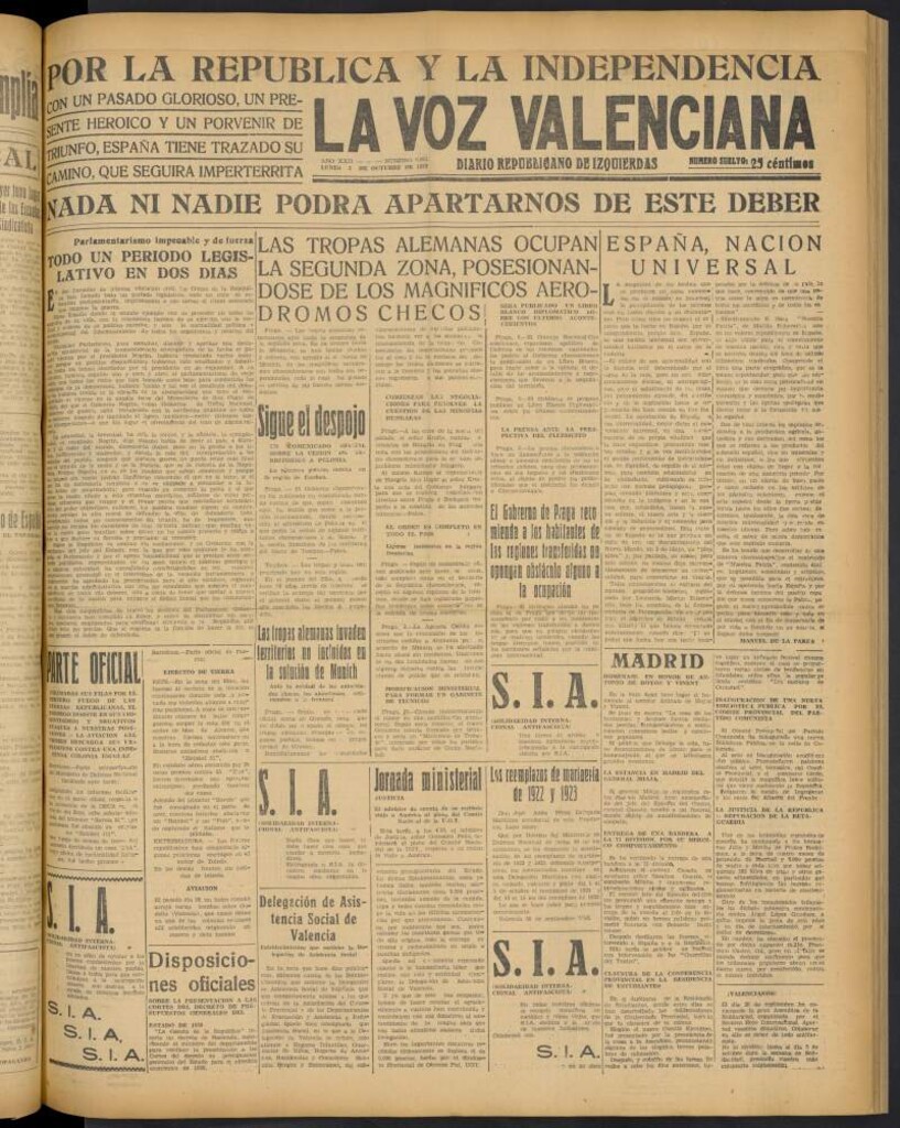 Miniatura de La Voz Valenciana del 3 de octubre de 1938