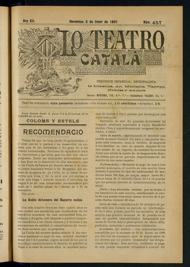 Miniatura de Lo Teatro Catalá del 5 de jener de 1901
